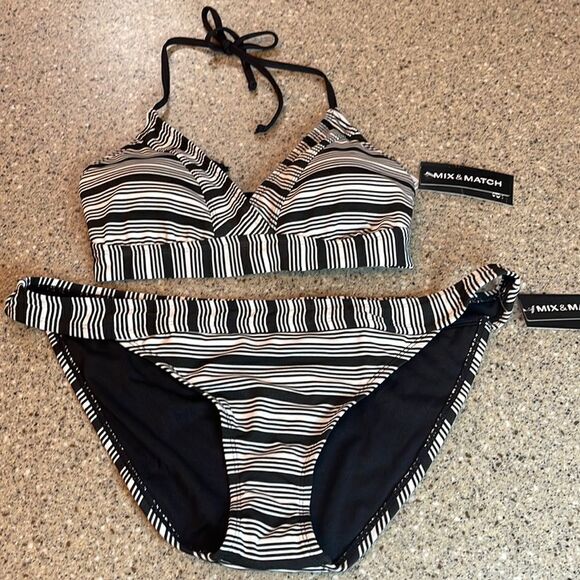 A.N.A. Black & White Stripe 2-Piece Bikini *NEW* - Picture 9 of 9